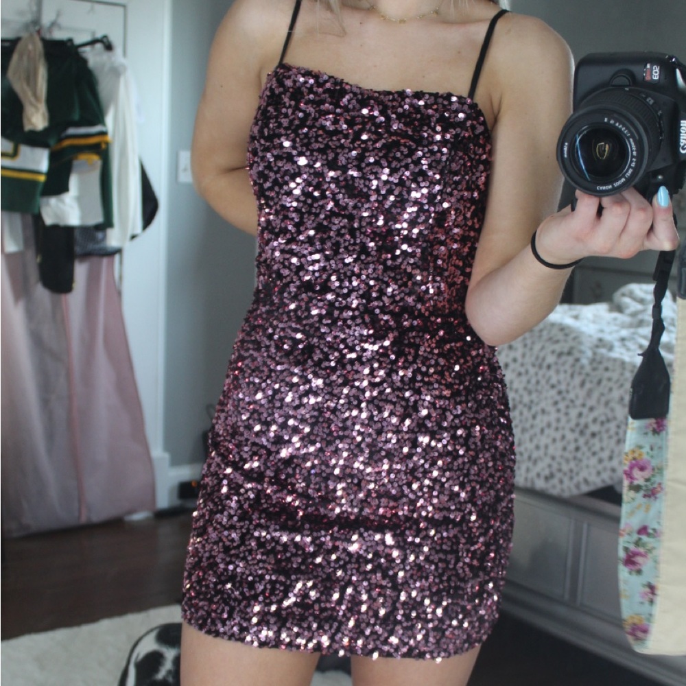 Sequence dress, pink & black